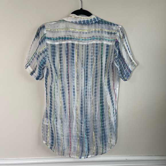 Anthropologie Hemant Nandita tie‎ dye metallic shimmer button front top size XS - Picture 4 of 6